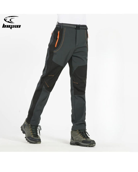 LNGXO Dicke Warme Fleece-Wanderhose Herren Winter Wasserdicht Winddicht Outdoor Softshell Regenhose Trekking Camping